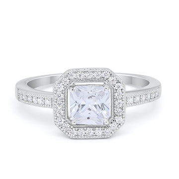Halo Accent Engagement Ring Simulated CZ 925 Sterling Silver